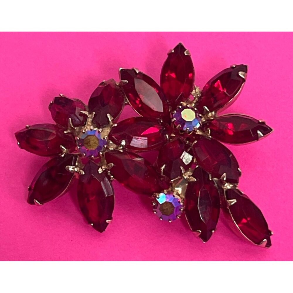 Weiss Ruby Red Crystal Brooch Ab Rhinestones Flor… - image 8